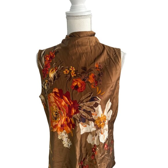 ELLEN TRACY Brown Floral Silk Blend Top Size 12 - Picture 4 of 10